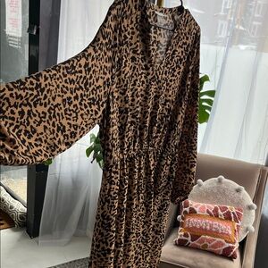 Ava & Viv Leopard-Print Midi Dress in Tan and Black